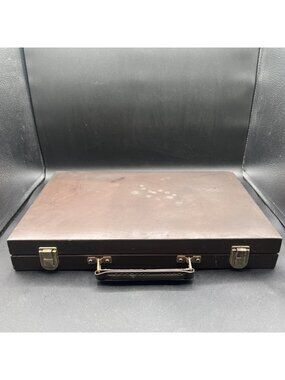 Vintage Backgammon Game Set Faux Leather Brown Case 15x10 Complete Travel ✅